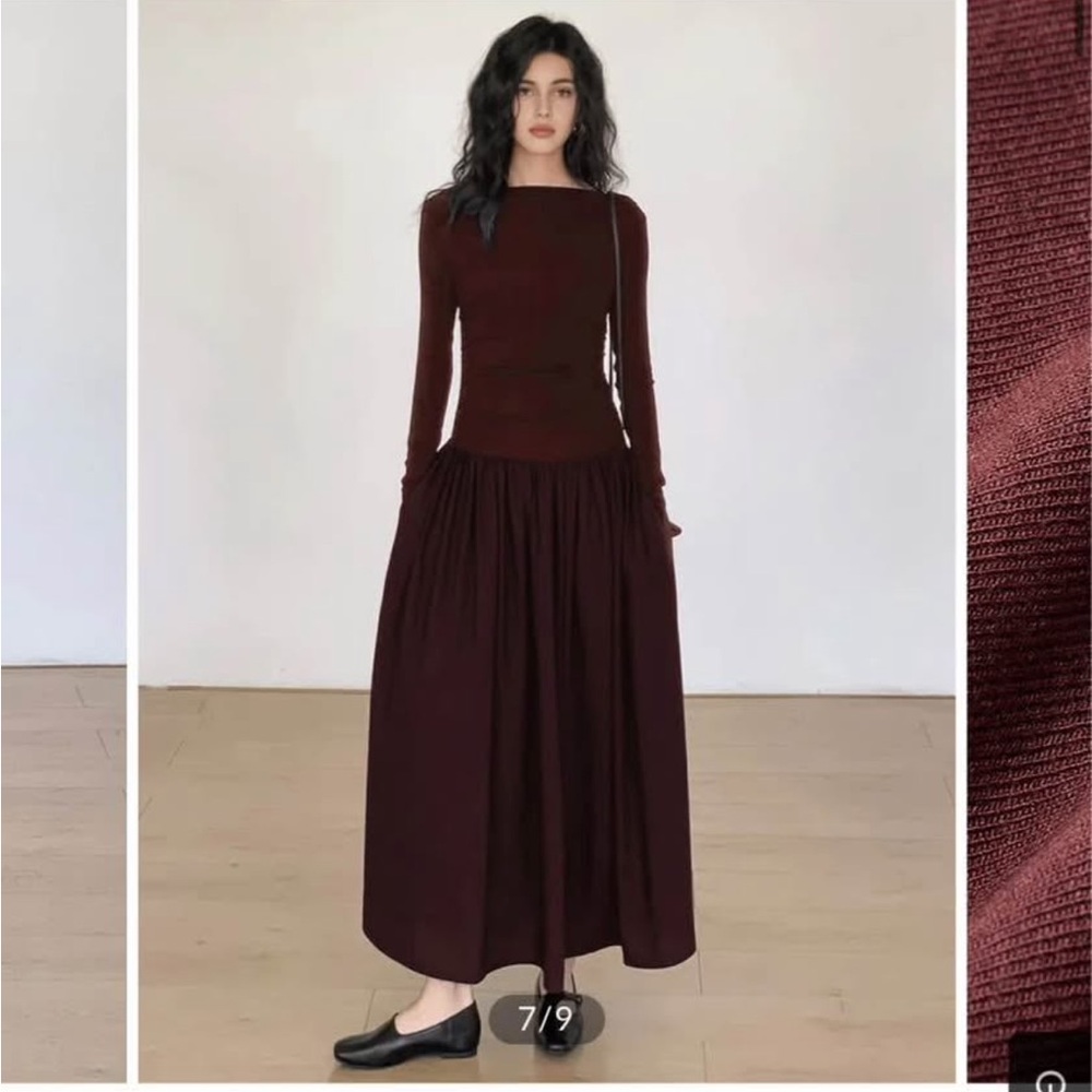 Commense Burgundy Long Sleeve Dress